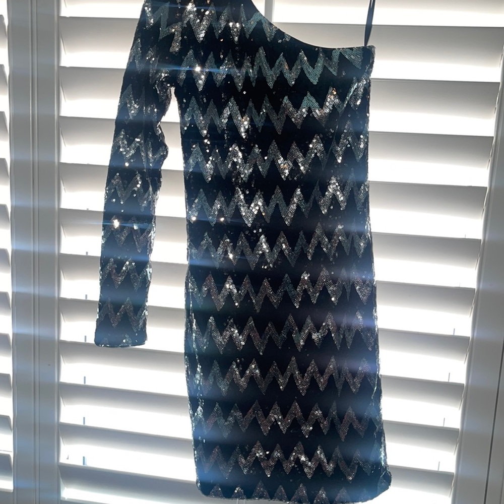 Bebe sparkly one shoulder mini dress